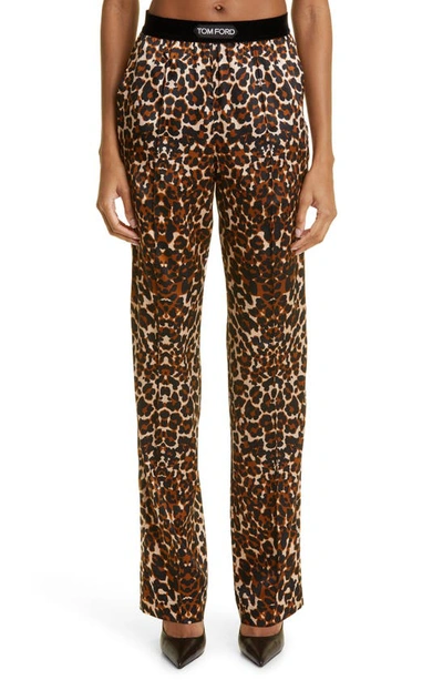 Shop Tom Ford Leopard Print Stretch Silk Pajama Pants In Black And Beige