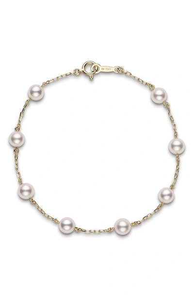 Shop Mikimoto Akoya Cultured Pearl Station Bracelet In Yellow Gold/ Pearl
