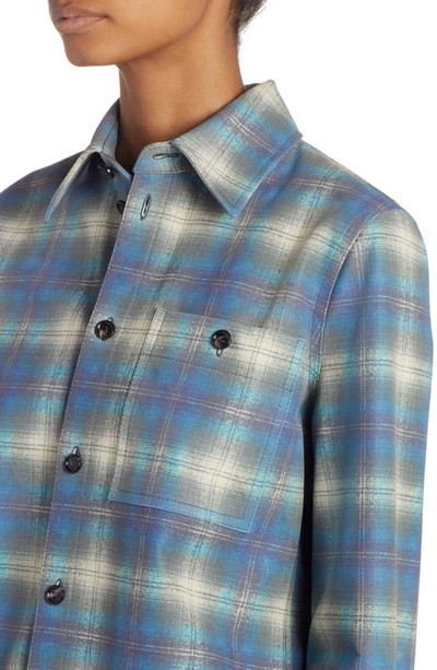 Shop Bottega Veneta Check Leather Button-up Shirt In 4116 Multi-light Blue
