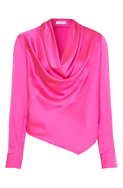Shop Milly Nancy Cowl Neck Satin Top In  Pink