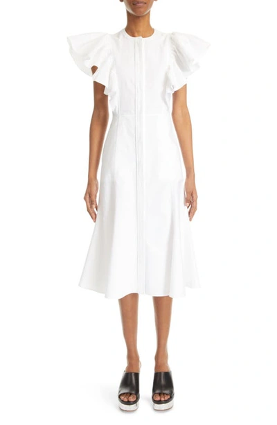 Shop Chloé Ruffle Detail Cotton Poplin Dress In White