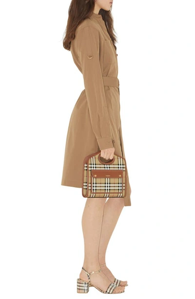 Shop Burberry Sofia Equestrian Knight Belted Long Sleeve Cotton Shirtdress In Camel