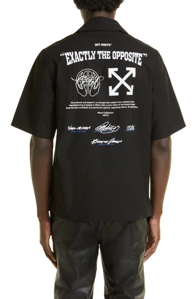 Shop Off-white Exact Opp Holiday Logo Cotton Button-up Shirt In Black White