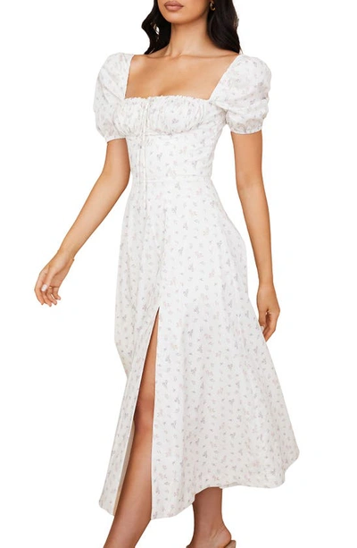 House Of Cb Tallulah Floral-print Cotton-blend Midi Dress In White Floral