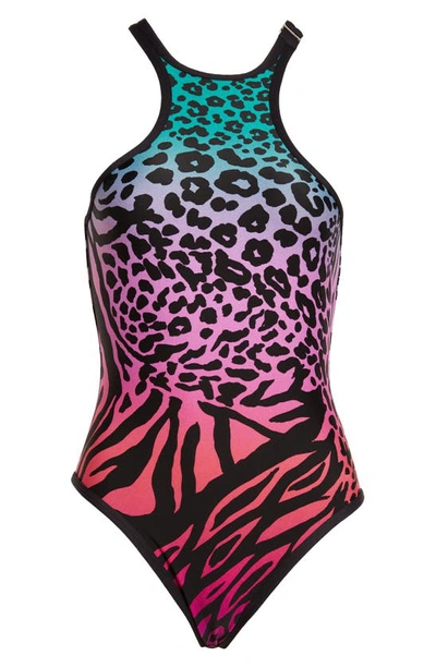 Shop Attico Ombré Animal Print One-piece Swimsuit In Pink Multicolor