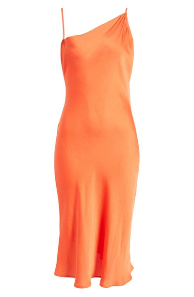 Shop Open Edit Asymmetrical Neck Satin Dress In Red Mandarin