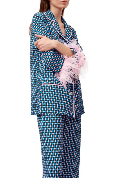 Sleeper Party Pajama Set With Double Feathers In Navy