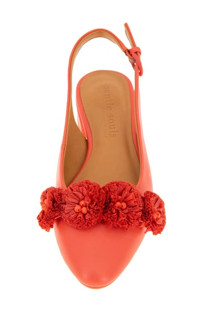 Shop Gentle Souls By Kenneth Cole Anana Raffia Flower Slingback Flat In Bright Coral