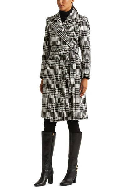 Lauren Ralph Lauren Glen Plaid Belted Wool Blend Coat In Enlarged Glen Check