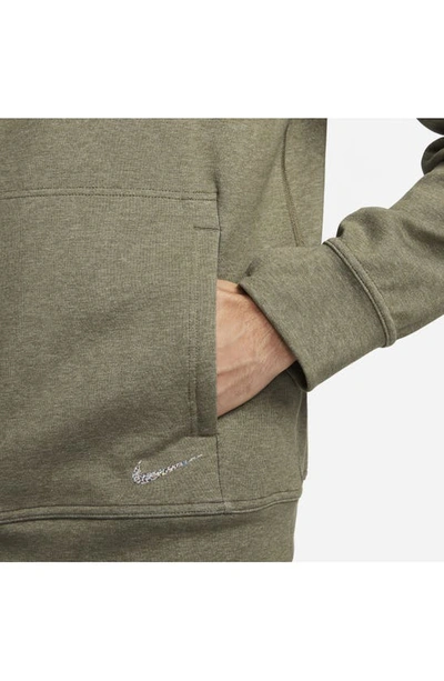 Shop Nike Dri-fit Yoga Restore Quarter Zip Hoodie In Cargo Khaki/ Pure