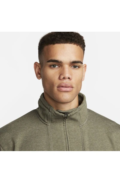 Shop Nike Dri-fit Yoga Restore Quarter Zip Hoodie In Cargo Khaki/ Pure