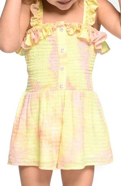 Shop Truly Me Kids' Tie Dye Ruffle Romper In Yellow Multi