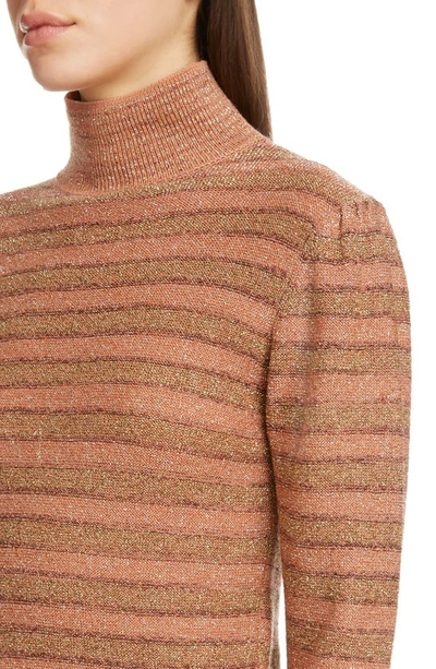 Shop Chloé Stripe Metallic Wool Sweater In Misty Pink