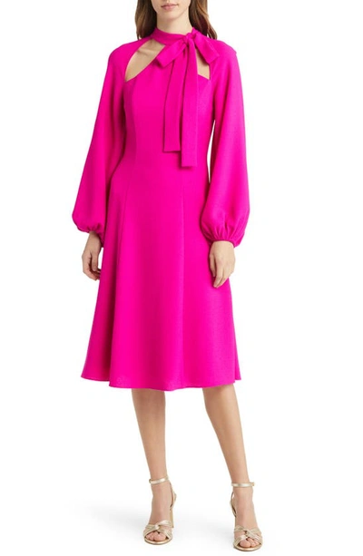 Shop Black Halo Lanita Tie Neck Long Sleeve Dress In Vibrant Pink