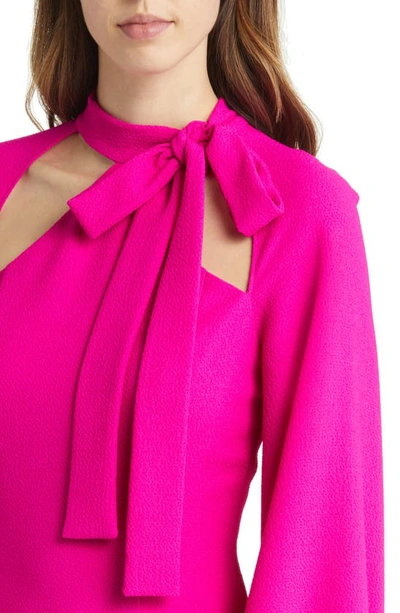 Shop Black Halo Lanita Tie Neck Long Sleeve Dress In Vibrant Pink