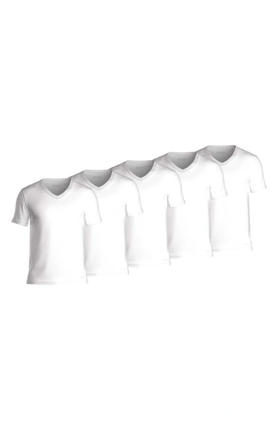 Shop Hugo Boss 5-packs Cotton V-neck T-shirts In White