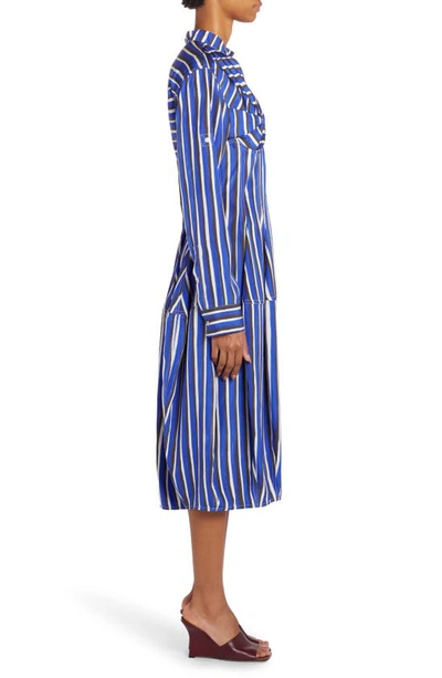 Shop Bottega Veneta Stripe Long Sleeve Midi Dress In Blue/ Black