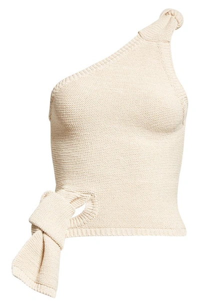 Shop Jacquemus Knot Detail One-shoulder Knit Tank Top In Ivory