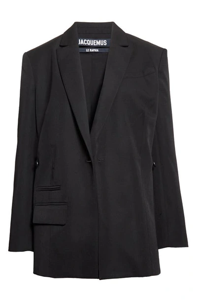 Jacquemus Tibau Asymmetric Double-breasted Grain De Poudre Wool Blazer In 990 Black