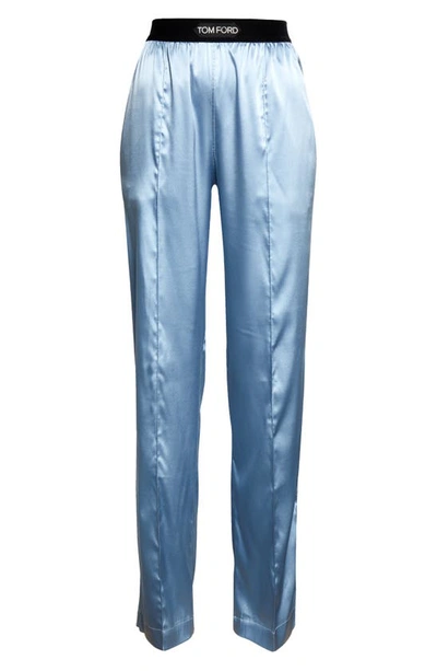 Shop Tom Ford Stretch Silk Satin Pajama Pants In Pale Blue