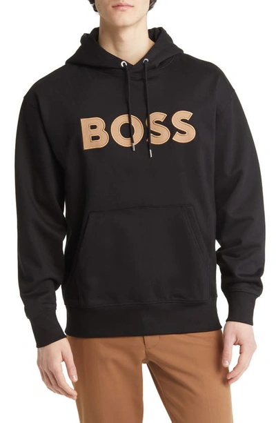 Shop Hugo Boss Boss Sullivan Appliqué Oversize Cotton Logo Hoodie In Black