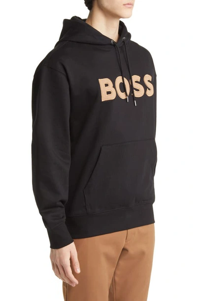 Shop Hugo Boss Boss Sullivan Appliqué Oversize Cotton Logo Hoodie In Black