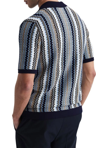 Shop Reiss Gibbon Stripe Short Sleeve Knit Button-up Shirt In Navy