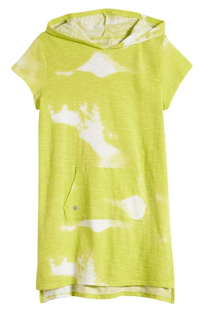 Shop Zella Girl Kids' Tie Dye Hooded Cover-up Dress In Lemon Lime