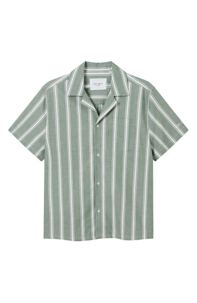 Shop Les Deux Lawson Stripe Camp Shirt In Vineyard Green/ White