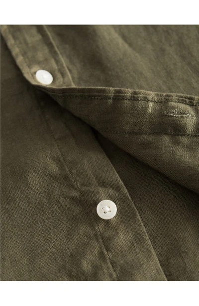 Shop Les Deux Kris Short Sleeve Linen Button-down Shirt In Olive Night