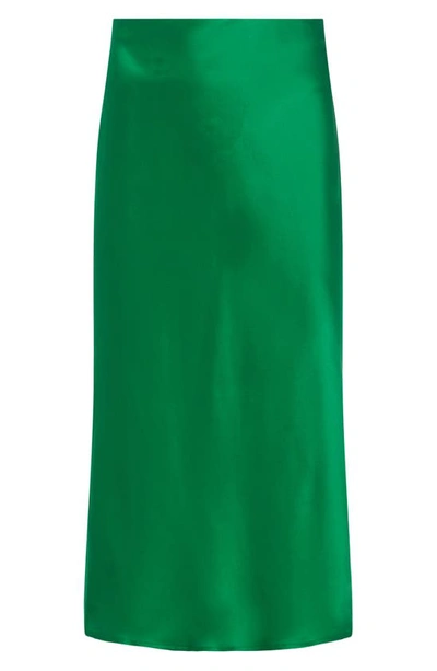 Shop L Agence Perin Bias Cut Silk Satin Midi Skirt In Grass Green