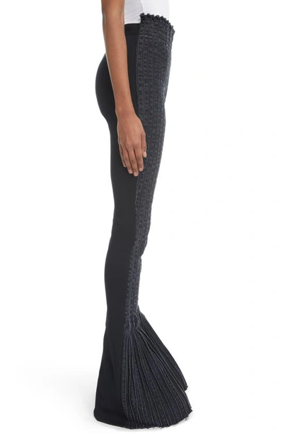 Shop Sacai High Waist Denim & Knit Flare Leg Pants In Black