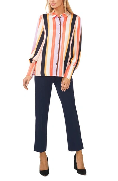 Halogen Solid Button-up Shirt In Sunset Stripe Coral