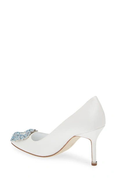Manolo Blahnik Hangisi Blue Buckle Pump In Cream