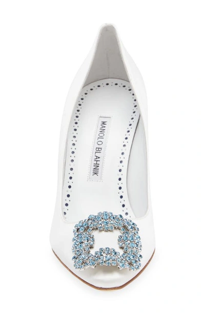 Manolo Blahnik Hangisi Blue Buckle Pump In Cream