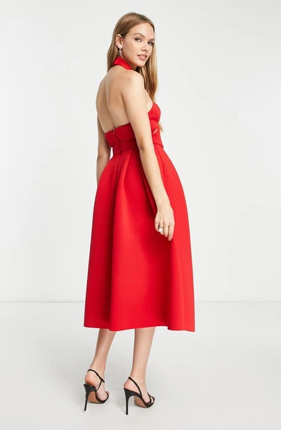 Shop Asos Design Cutout Halter Neck Cocktail Dress In Red
