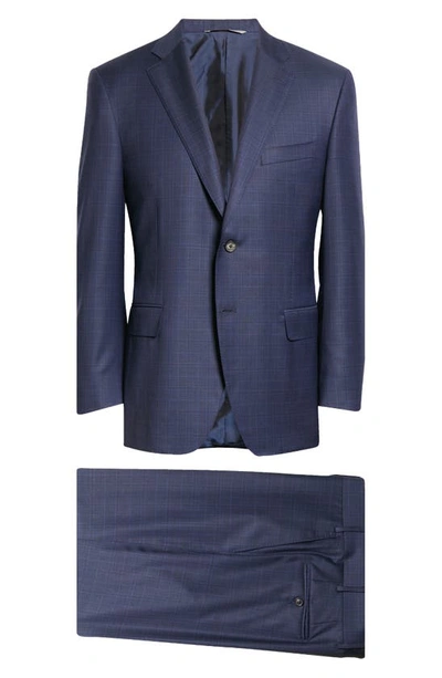 Shop Canali Siena Plaid Wool Suit In Navy