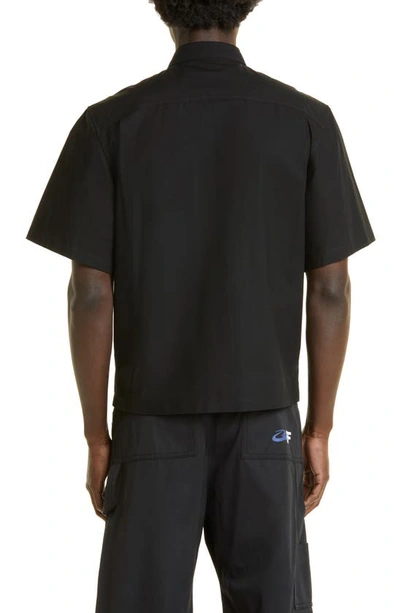 Shop Off-white Wave Off Short Sleeve Cotton Button-up Shirt In Black White