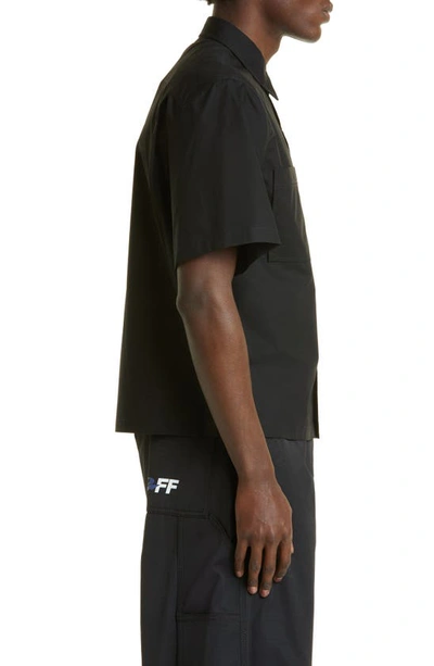 Shop Off-white Wave Off Short Sleeve Cotton Button-up Shirt In Black White