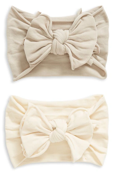 Baby Bling 2-pack Bow Headbands In Oatmeal Mushroom