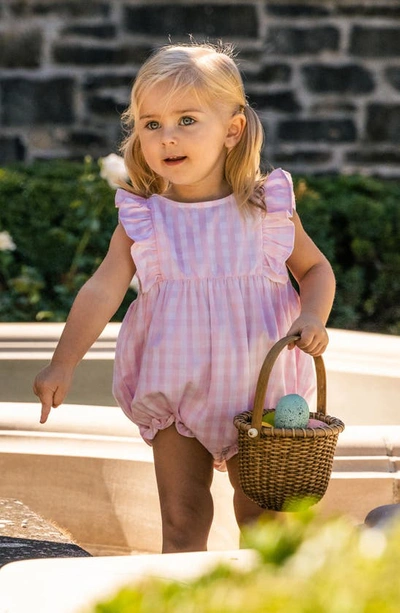 Petite Plume Unisex Pink Gingham Ruffled Romper - Baby In Pink