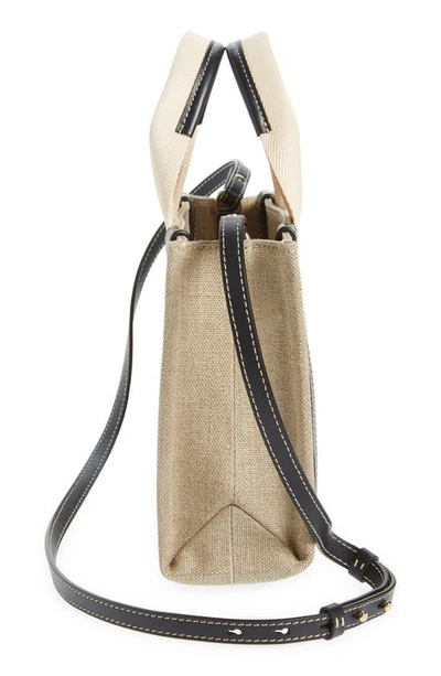 Shop Chloé Small Woody Logo Strap Linen Tote In White - Blue