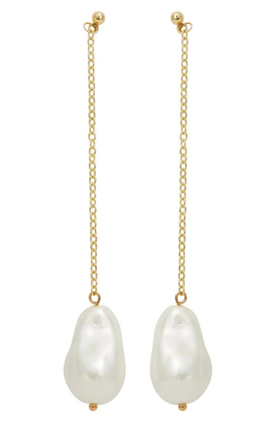 Shop Petit Moments Wren Imitation Pearl Linear Drop Earrings In Gold