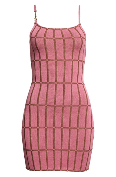 Shop Jacquemus Malha Jacquard Grid Minidress In 430 Pink