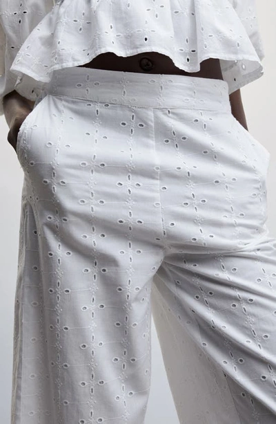 Mango Eyelet Puff Sleeve Peplum Blouse In White