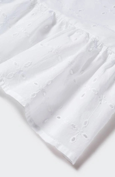 Mango Eyelet Puff Sleeve Peplum Blouse In White