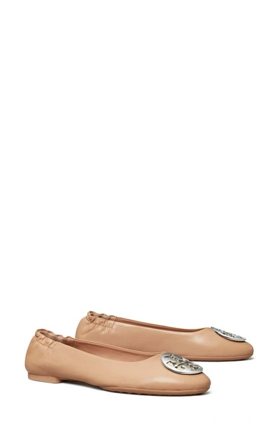 Shop Tory Burch Claire Ballet Flat In Light Sand / Gold / Silver