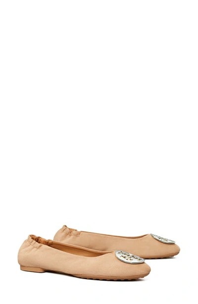 Shop Tory Burch Claire Ballet Flat In Almond Flour / Gold / Silver