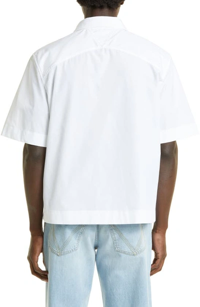 Shop Bottega Veneta Compact Cotton Poplin Short Sleeve Button-up Shirt In White