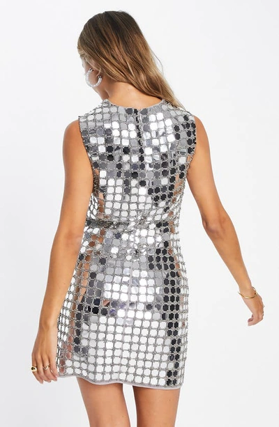 Shop Asos Design Mosaic Mirror Beaded Dress In Silver